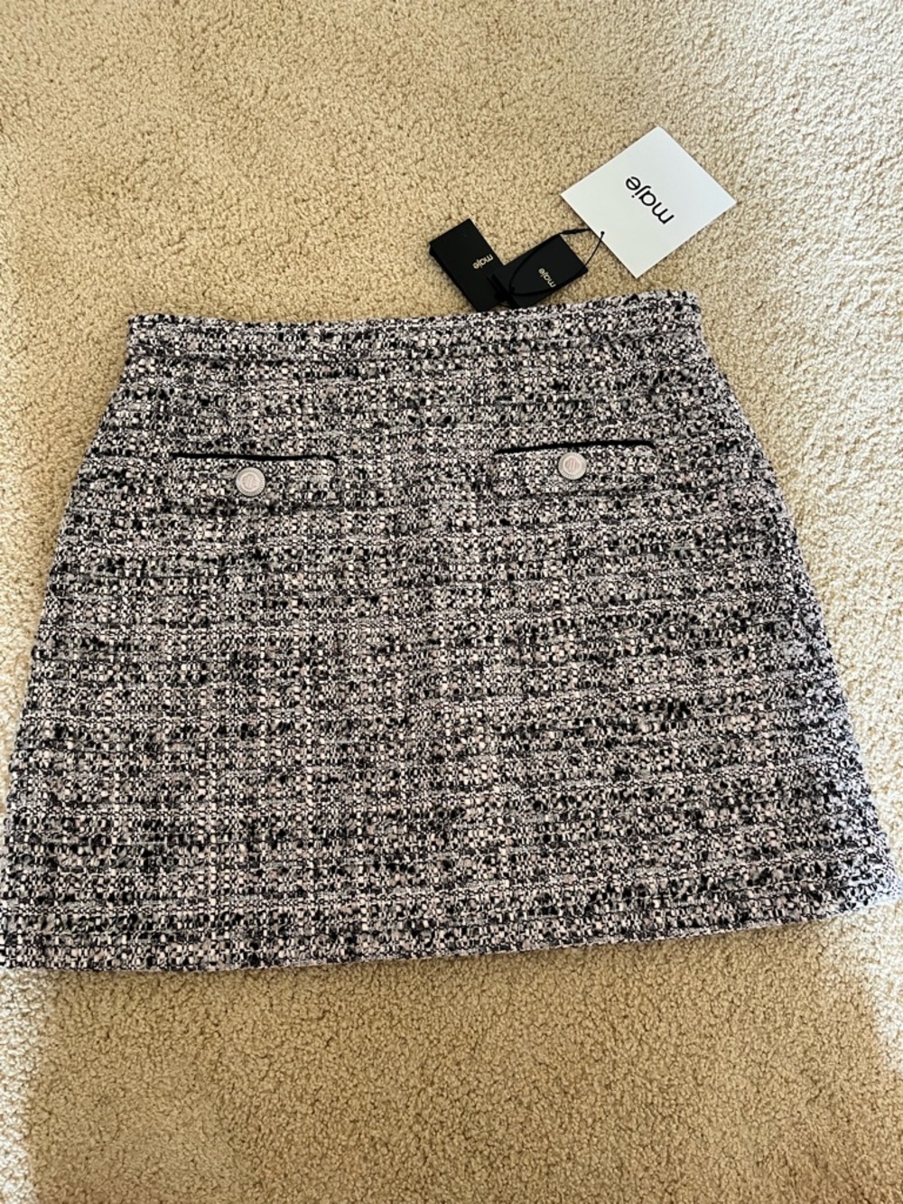 Maje Black and White Tweed Mini Skirt